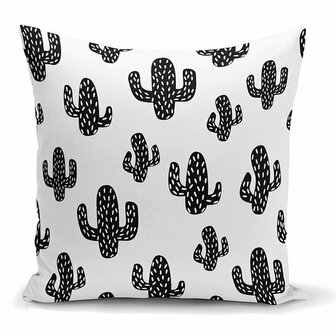 Woonkamer decoratieve sierkussen zwarte cactus - Kussens woonkamer - Binnen of Buiten decoratie sierkussens 45x45 cm